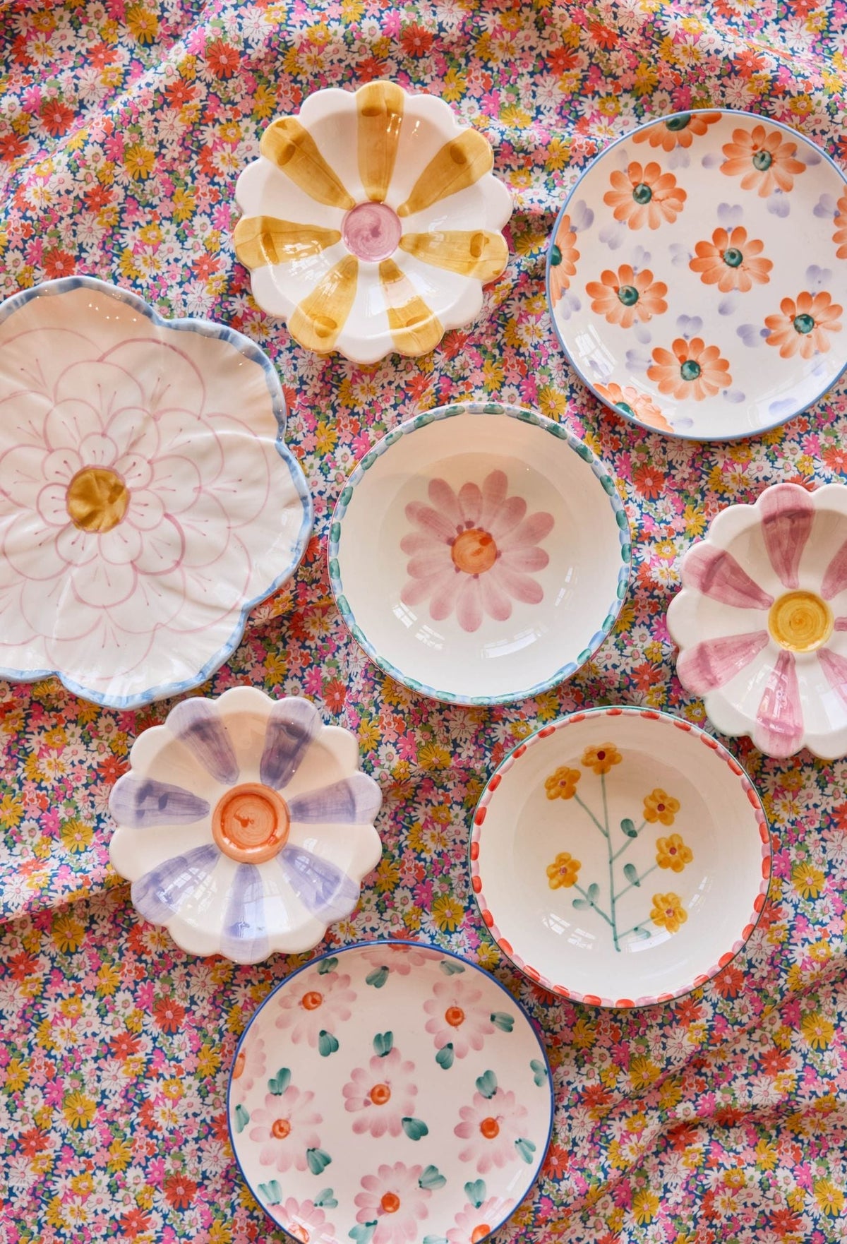 Ceramic Flower Dipping Bowl with Yellow Hand Painted Stripes