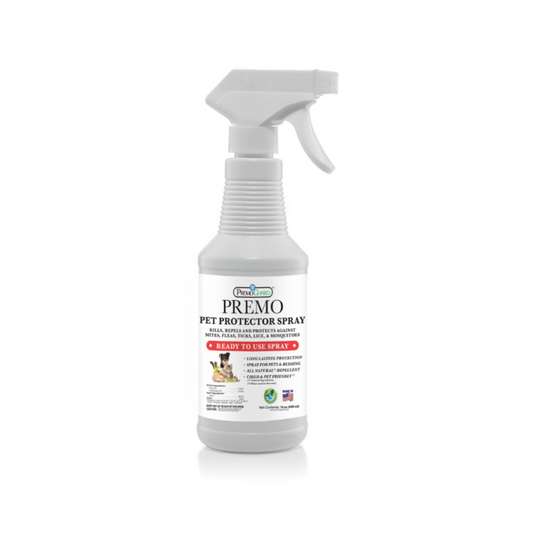 Pet Protector Spray by Premo Natural Products, plant-based non-toxic pest control spray for pets and home protection.