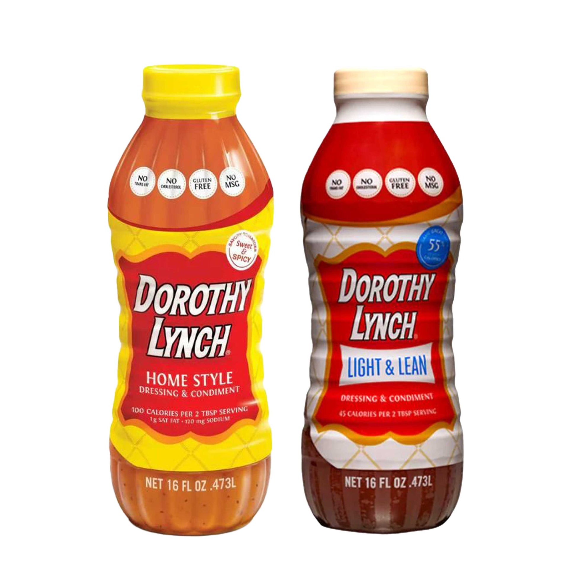 Dorothy Lynch Salad Dressing bundle with 16 oz Homestyle and 16 oz Light & Lean gluten-free options, displayed in bottles.