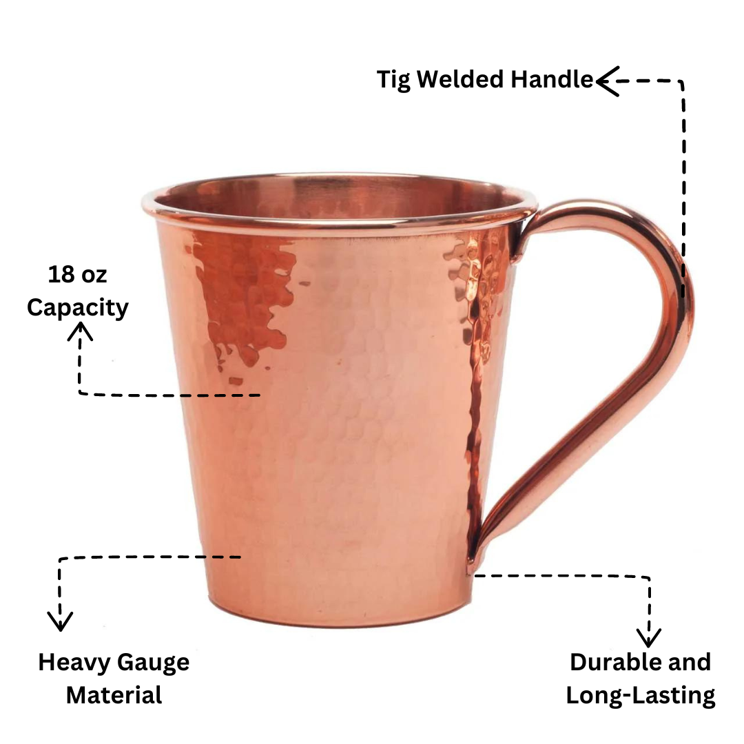 Solid copper mule mug with copper handle, 18 oz capacity, from Sertodo, showcasing a shiny, handcrafted drinking cup.
