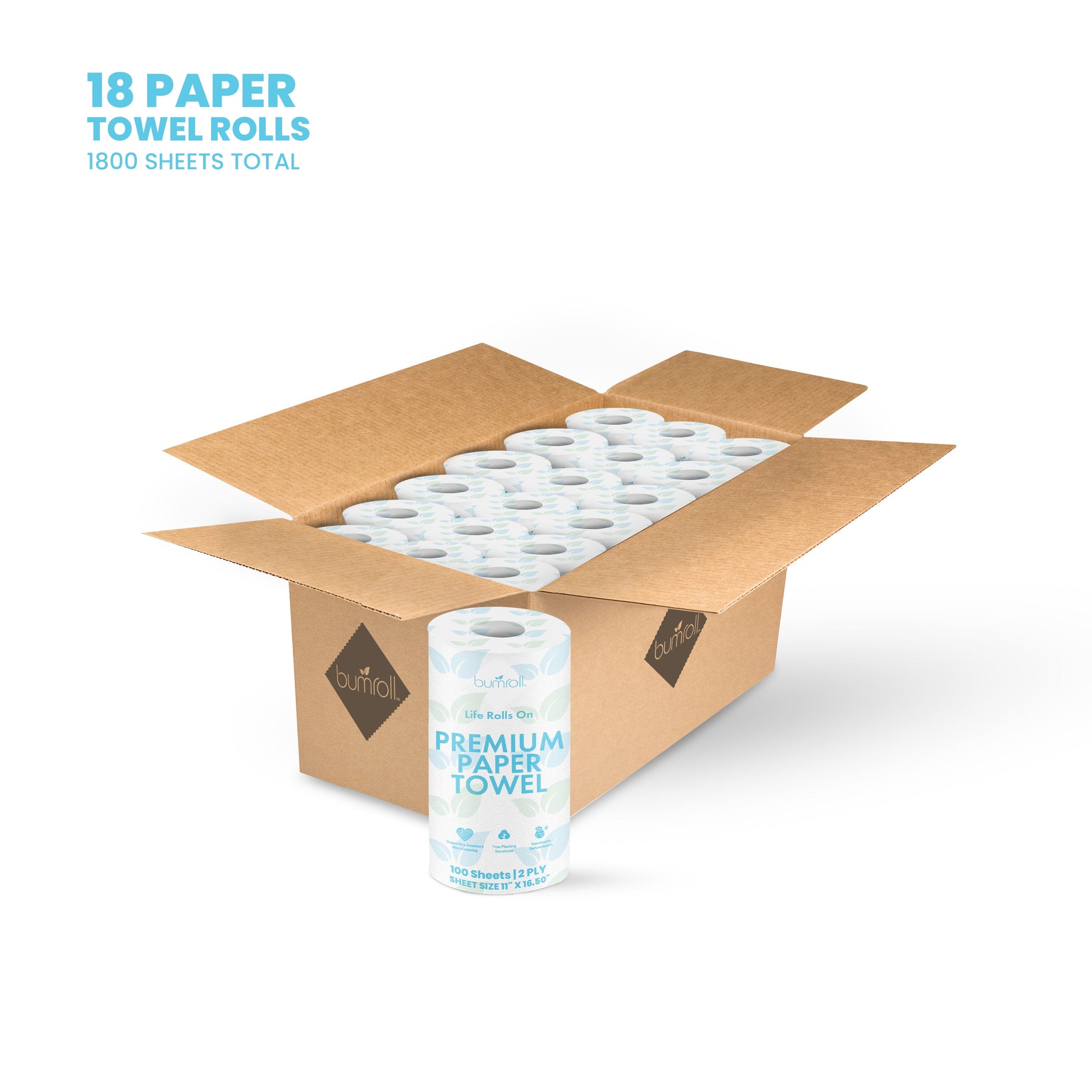 Join Bumroll bamboo toilet paper bundle, eco-friendly USA-made toilet paper and paper towels with tree-planting commitment.