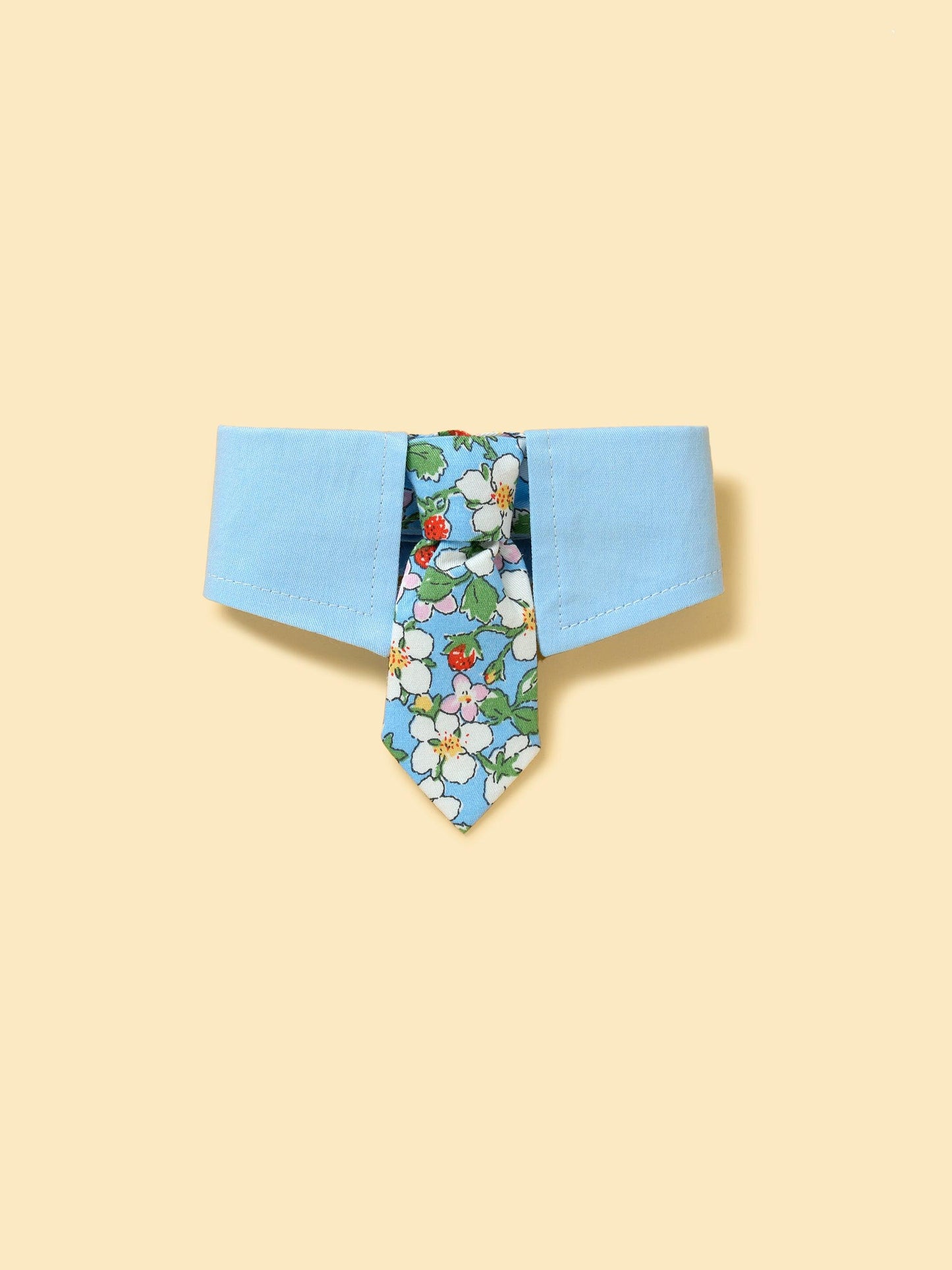 Blue Botanique BarkBarkBaby necktie bandana featuring vibrant botanical print on soft fabric for stylish pet accessories.