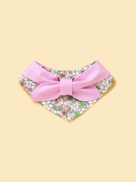 Pink floral bandana for pets with bowtiful garden design by BarkBarkBaby, featuring vibrant pink and green floral patterns.
