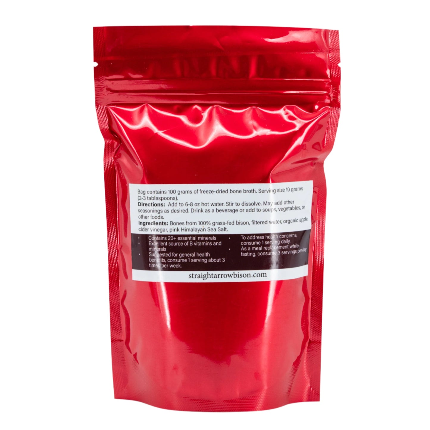 Freeze dried Bison Bone Broth from Straight Arrow Bison, 100 grams, rich in vitamins and minerals, ideal for nutritious food.
