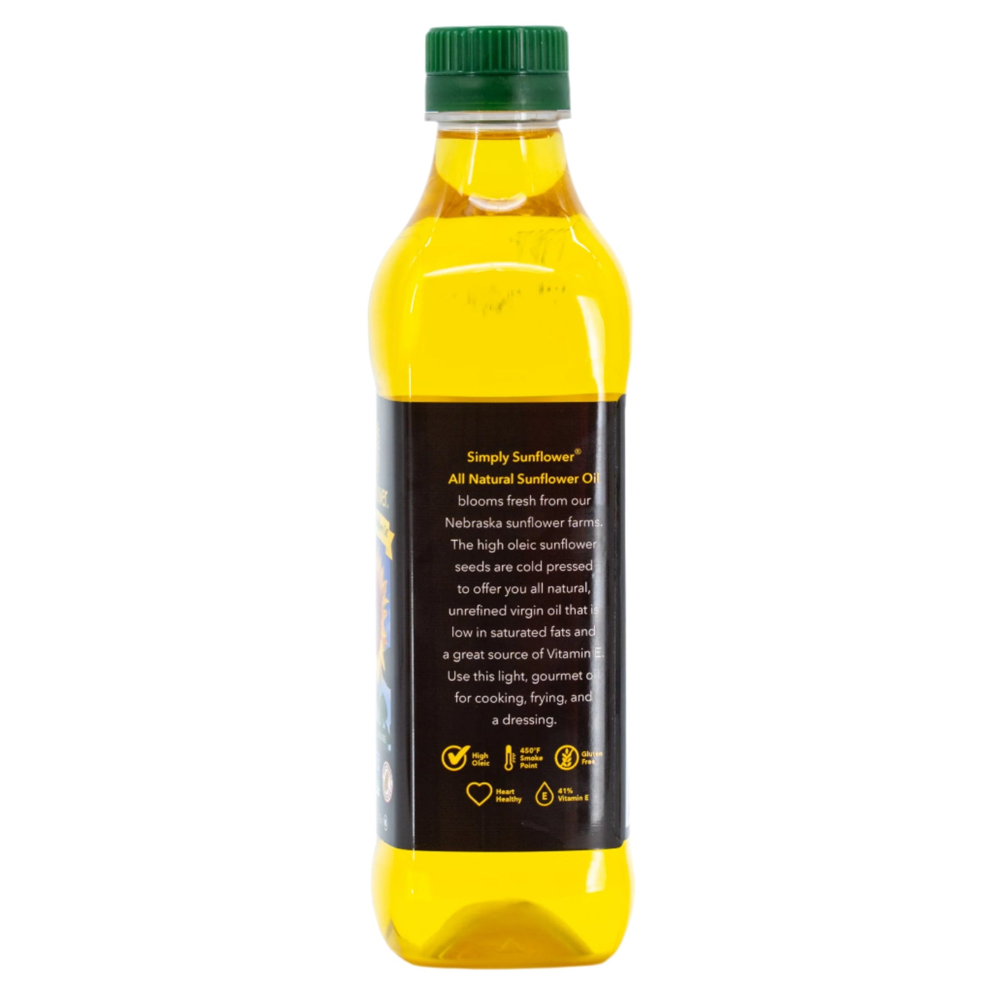 Three 16 oz bottles of Simply Sunflower sunflower oil in a multipack, non-GMO, gluten-free, vegan food product.