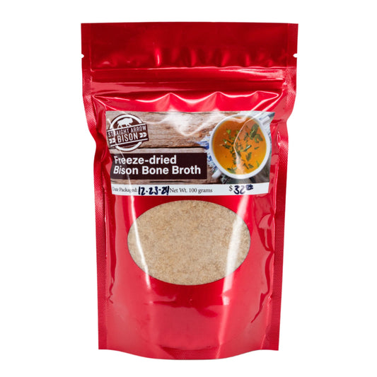 Freeze dried Bison Bone Broth by Straight Arrow Bison, 100g, rich in vitamins and minerals, ideal for nutritious cooking or supplementing.