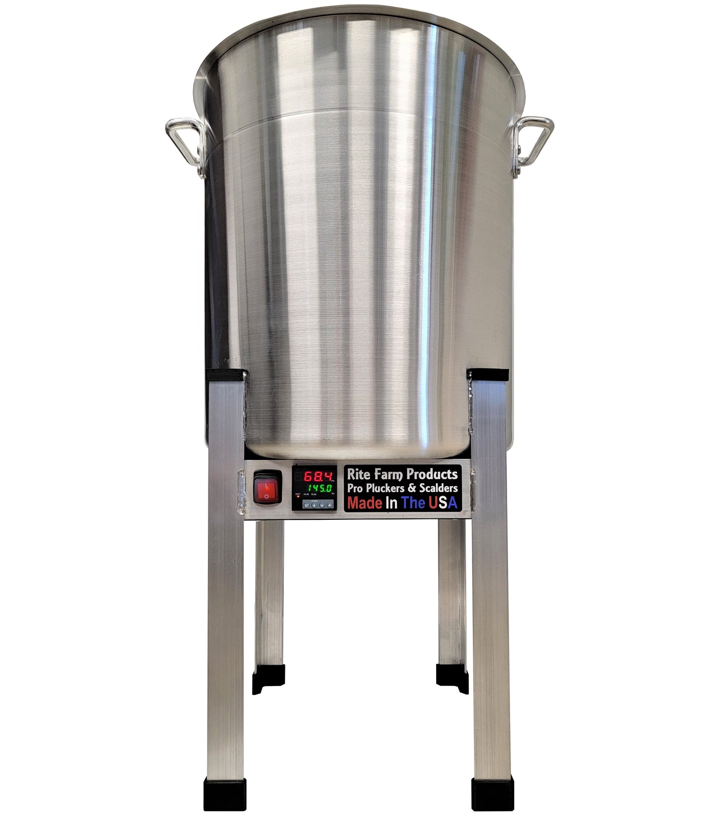 15-gallon 240V 3,000W poultry scalder for chicken, duck, goose, and pheasant processing, made in the USA.