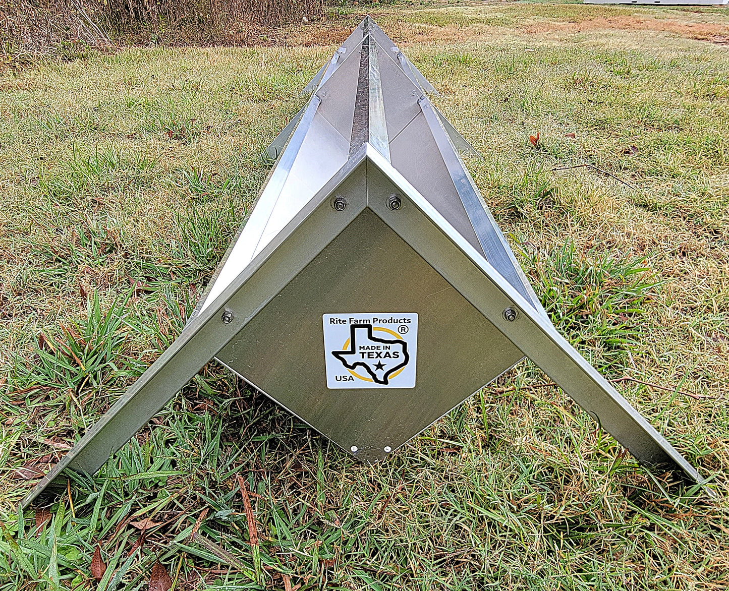 96-inch welded aluminum sheep and goat V trough feeder with anchors, ideal for livestock feeding, USA-made durable design