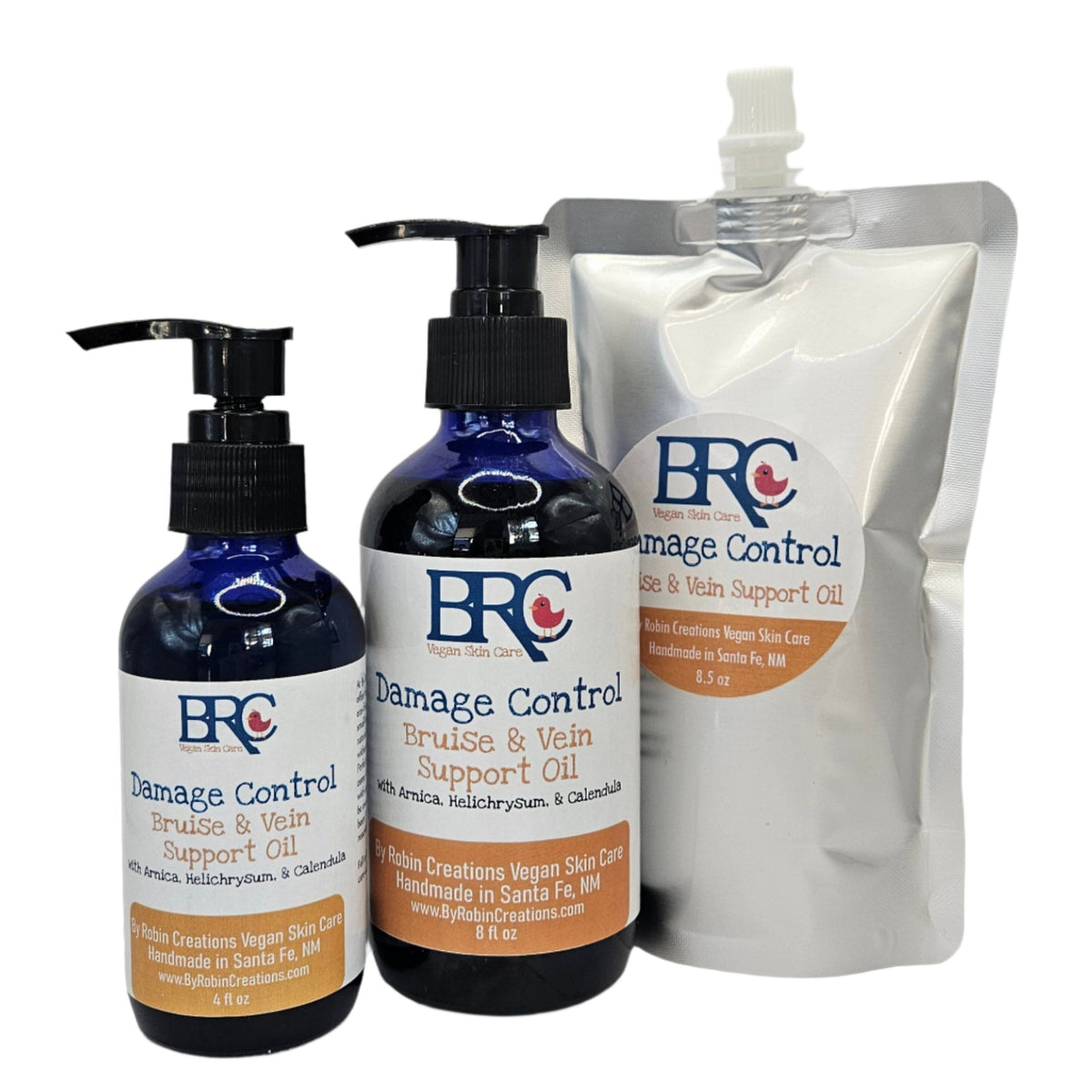 By Robin Creations Damage Control bruise and varicose vein support oil bottle, natural body care product for skin support.