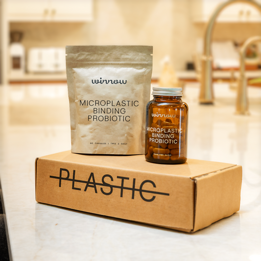 Winnow Daily Probiotic Starter Pack with supplement bottles and packaging, showcasing probiotic capsules for digestive health.