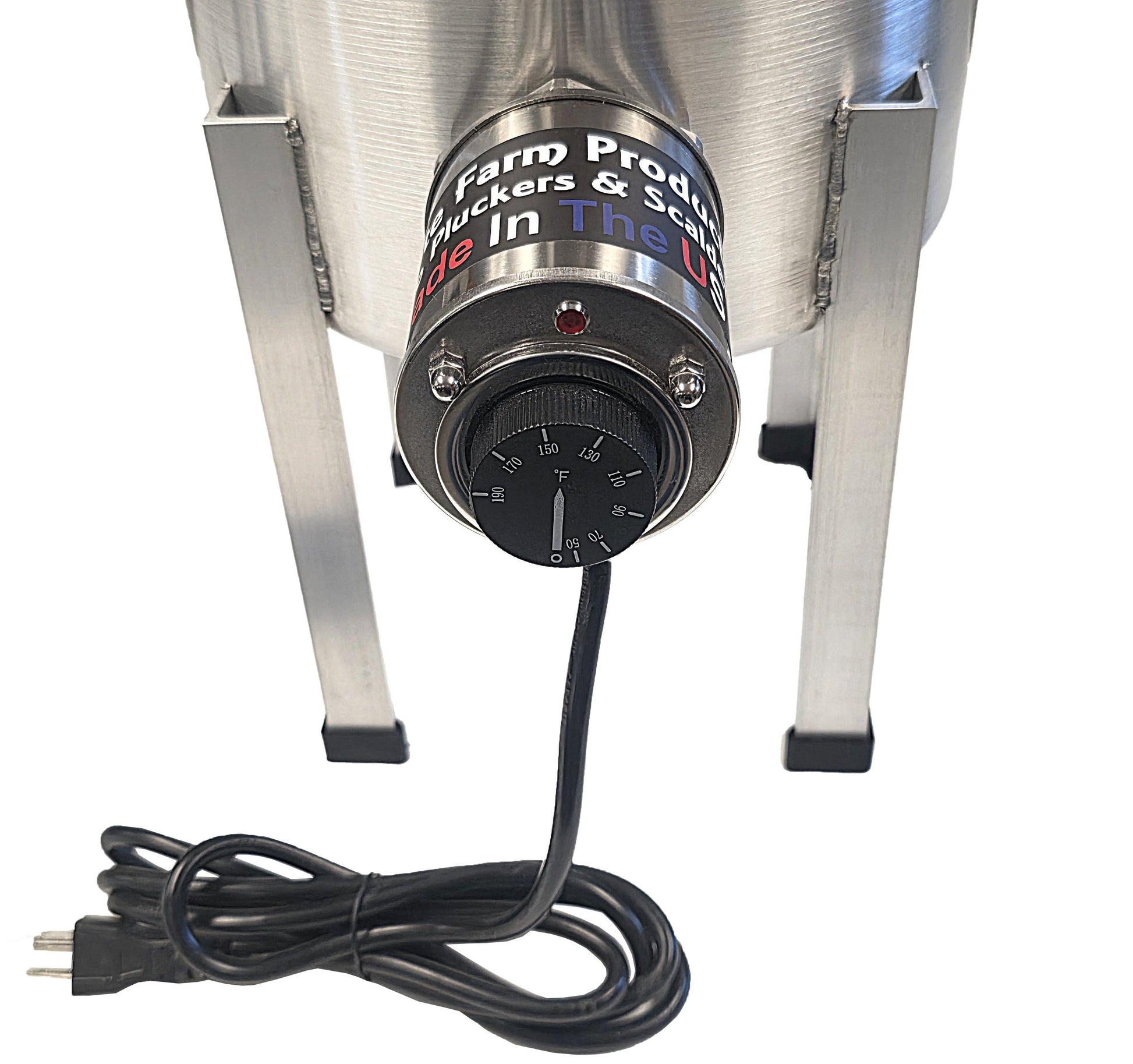 Pro USA Quail Plucker and 4-gallon scalder for small bird processing, featuring durable construction and 120-volt operation.