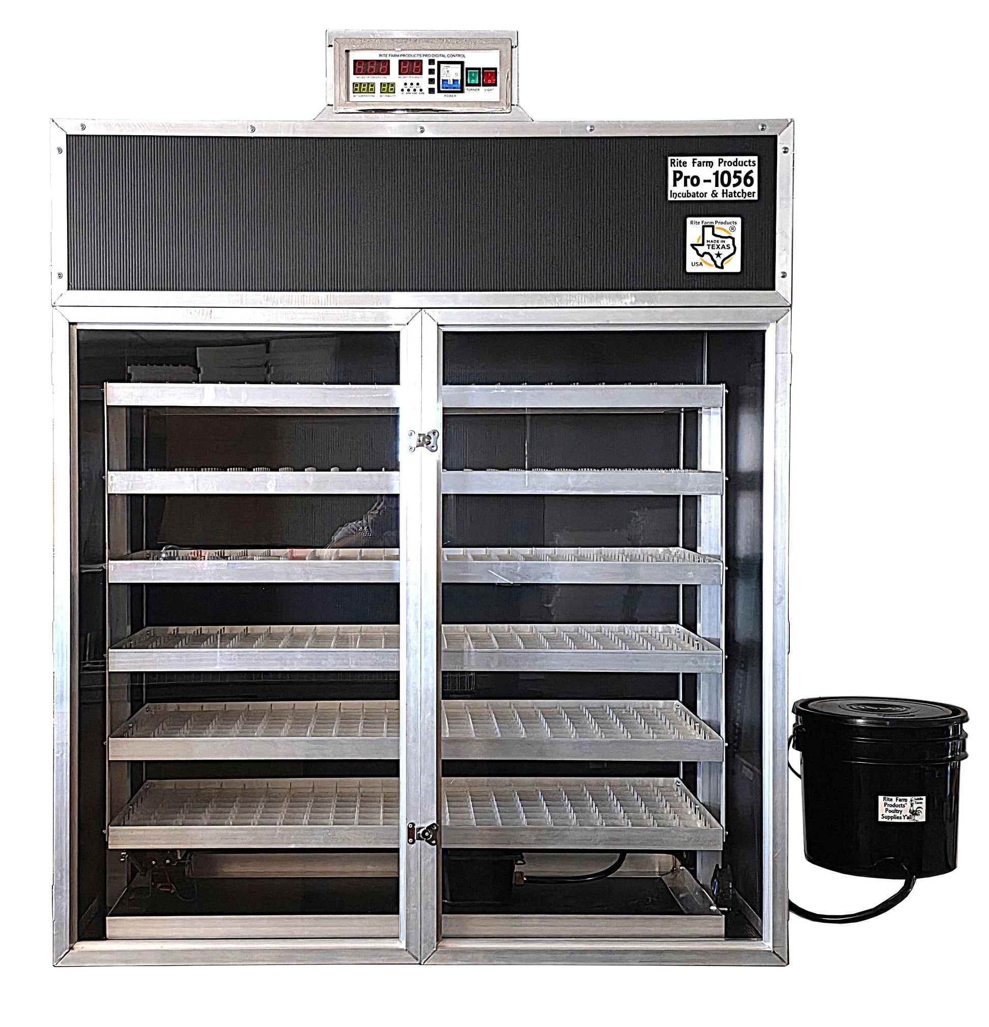 Coopsnmore.com USA-made cabinet incubator and egg hatcher for chicken, duck, goose, and pheasant eggs, with digital controls and clear lid