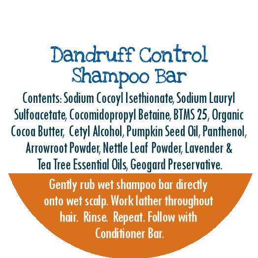 Handcrafted sulfate-free dandruff shampoo bar by By Robin Creations, showing a natural soap bar with textured surface and packaging.