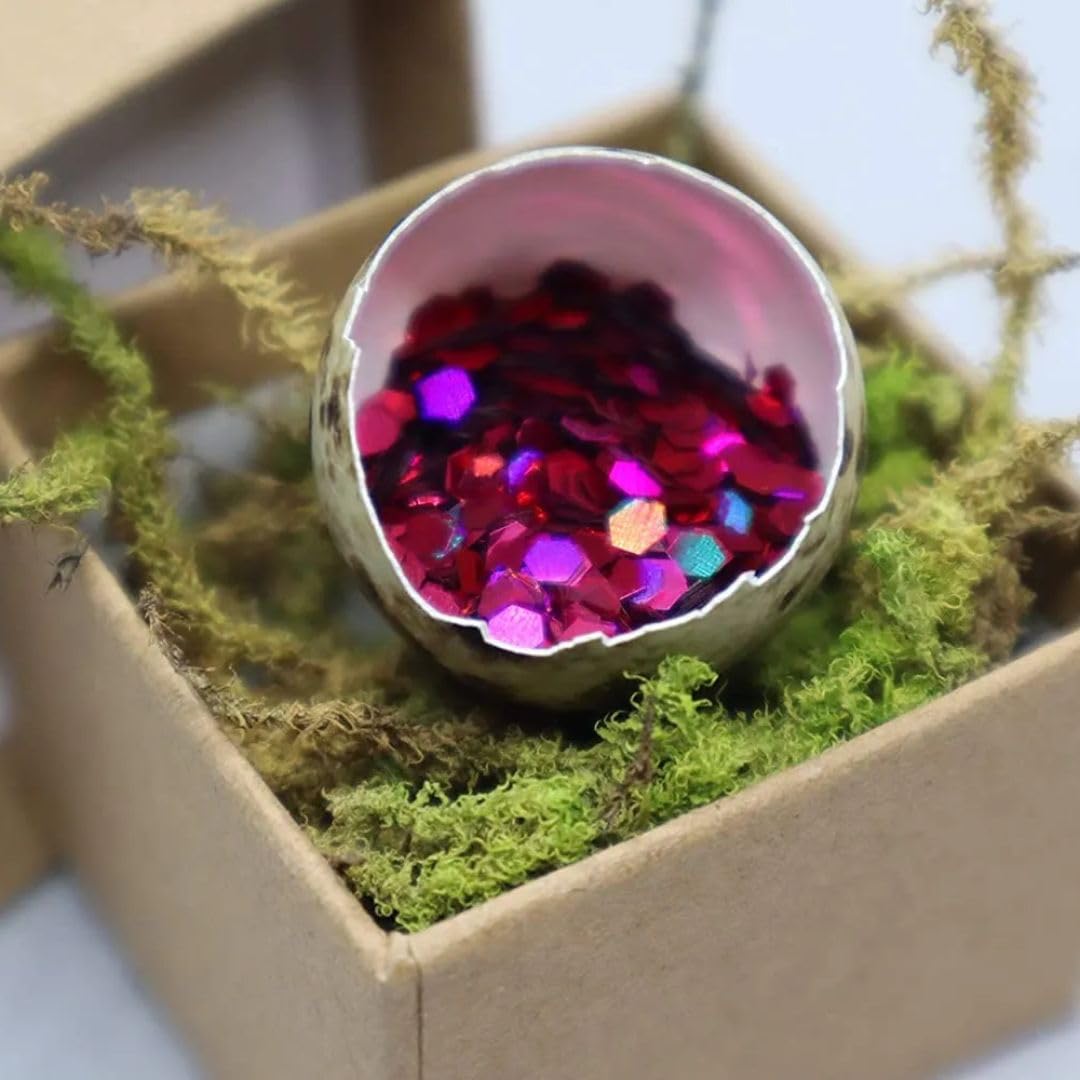 Gender reveal kit featuring hollow quail eggs, glitter, and craft box for pregnancy announcement and baby shower activities.