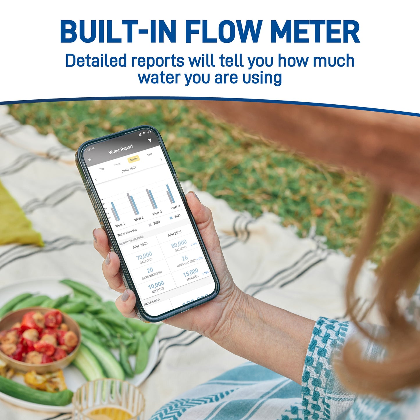 Orbit Irrigation Gen 2 B-hyve Smart Hose Watering Timer attached to a garden hose for automatic watering control.