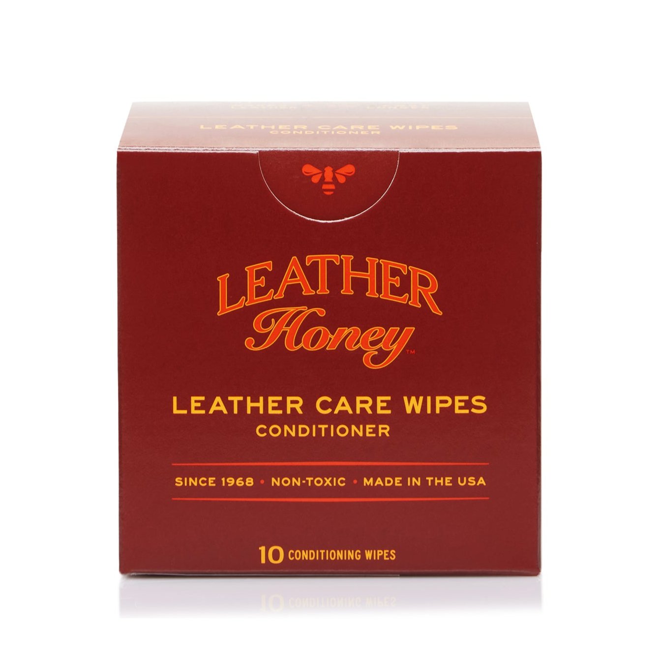 Leather Honey Leather Care Wipes pack with 10 moist wipes for cleaning and conditioning leather surfaces.