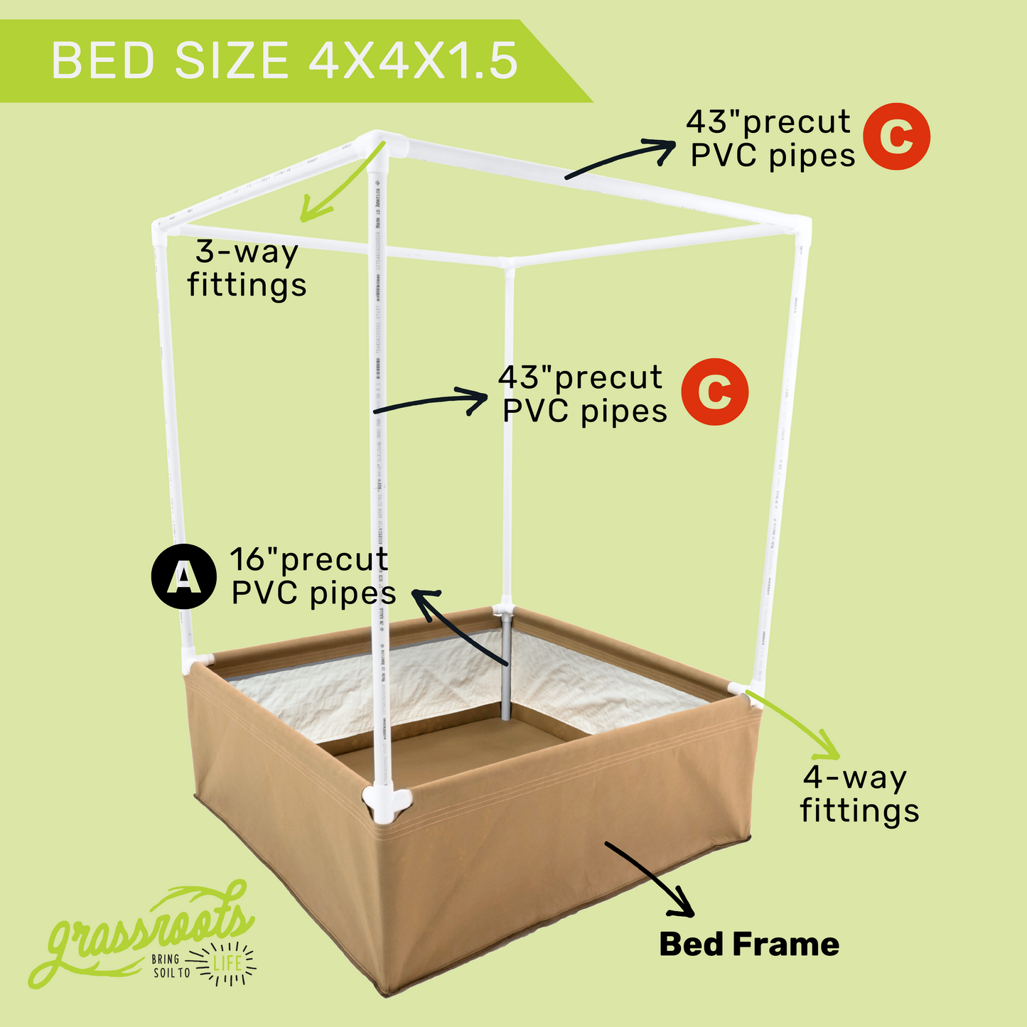 Grassroots Fabric Pots complete kit for living soil fabric beds, includes fabric bed components for sustainable gardening.