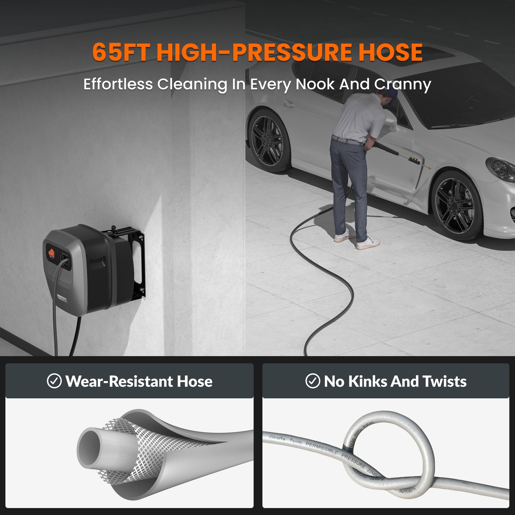 Giraffe Tools US Grandfalls G20 retractable pressure washer with hose reel and spray gun for outdoor cleaning tasks