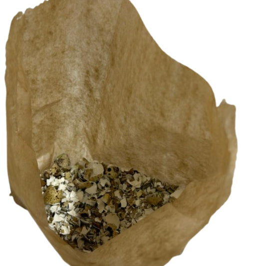 Quail PlantShellz natural plant nourishment for house plants, showing the product container with green and white labeling.
