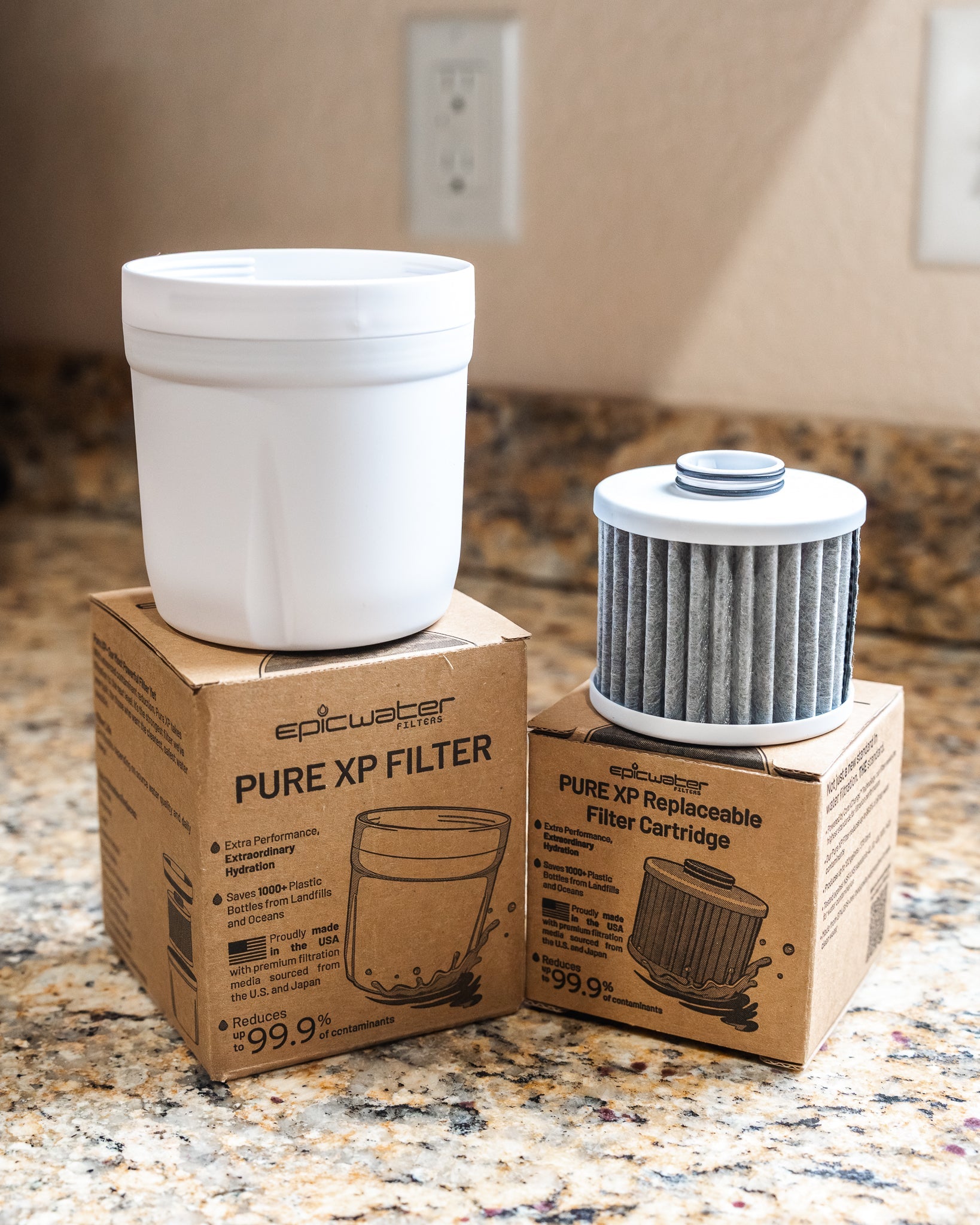 Epic Water Filters USA Pure XP Replacement Filter for water filtration system, showing the filter cartridge in clear view