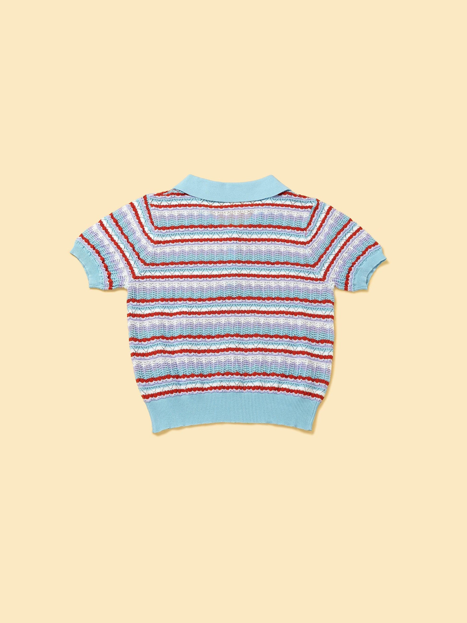 BarkBarkBaby Pet & Me spring summer blue ocean crochet short sleeve polo shirt for pets, featuring a stylish, breathable sweater design.