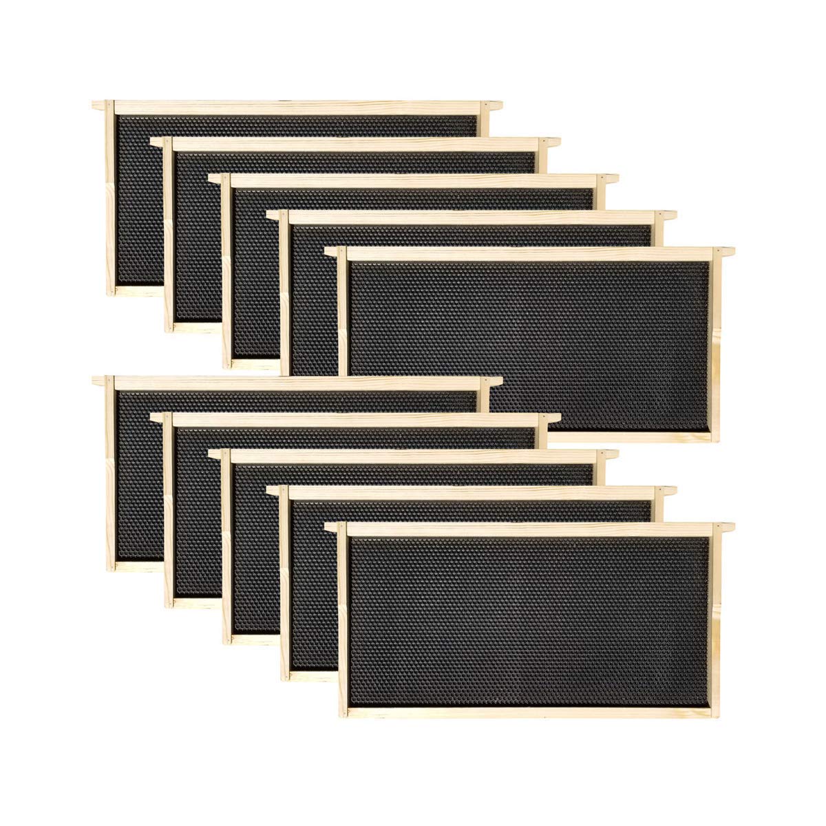 Unassembled 10-frame deep hive brood box with frames and foundations from Galena Farms, made in the USA, for beekeeping.