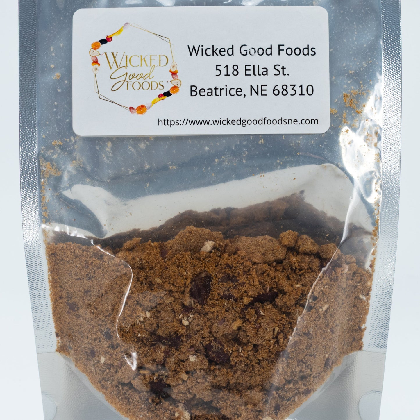 Freeze dried chili soup from Wicked Good Foods in a 2 oz package, featuring vibrant chili ingredients and soup texture.