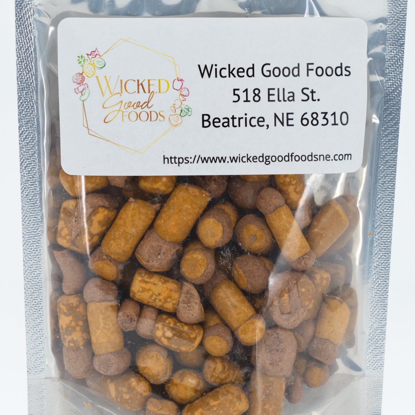 Freeze dried chocolate crunchy bites in a 3 oz package by Wicked Good Foods, perfect for a crispy sweet snack.