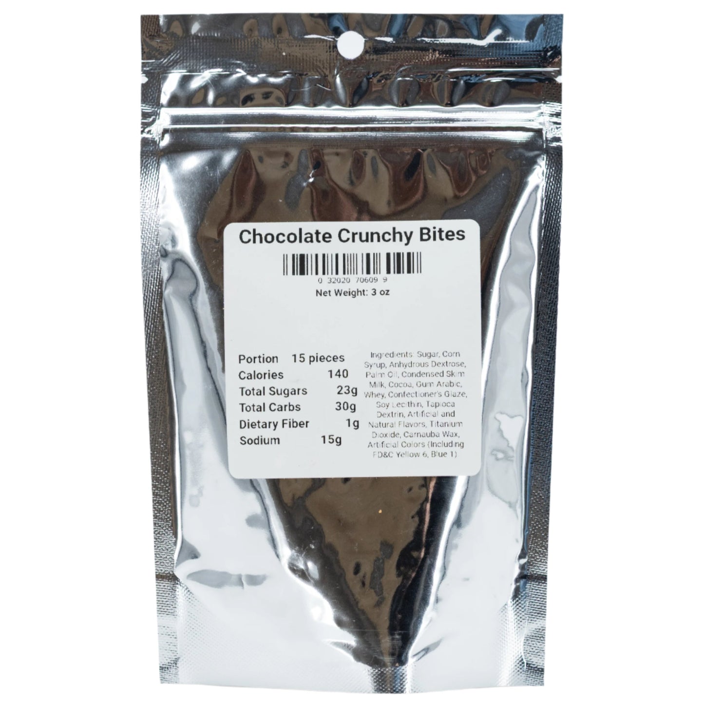 Crunchy freeze-dried chocolate bites from Wicked Good Foods, 3 oz, featuring a close-up of the crispy chocolate snack.