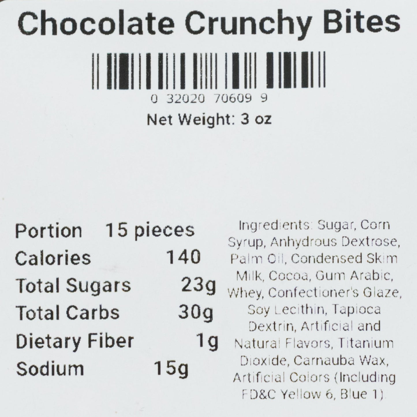 Freeze dried chocolate crunchy bites by Wicked Good Foods, 3 oz package, showcasing crispy chocolate snack pieces.