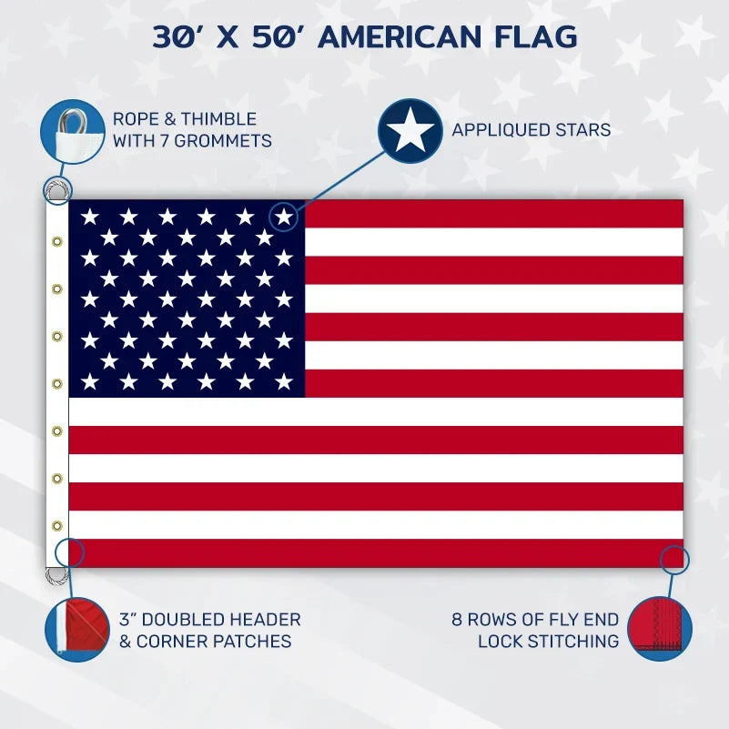 Liberty™ nylon American flag, 30x50 inches, made in USA, displayed on flagpole with clear stars and stripes.