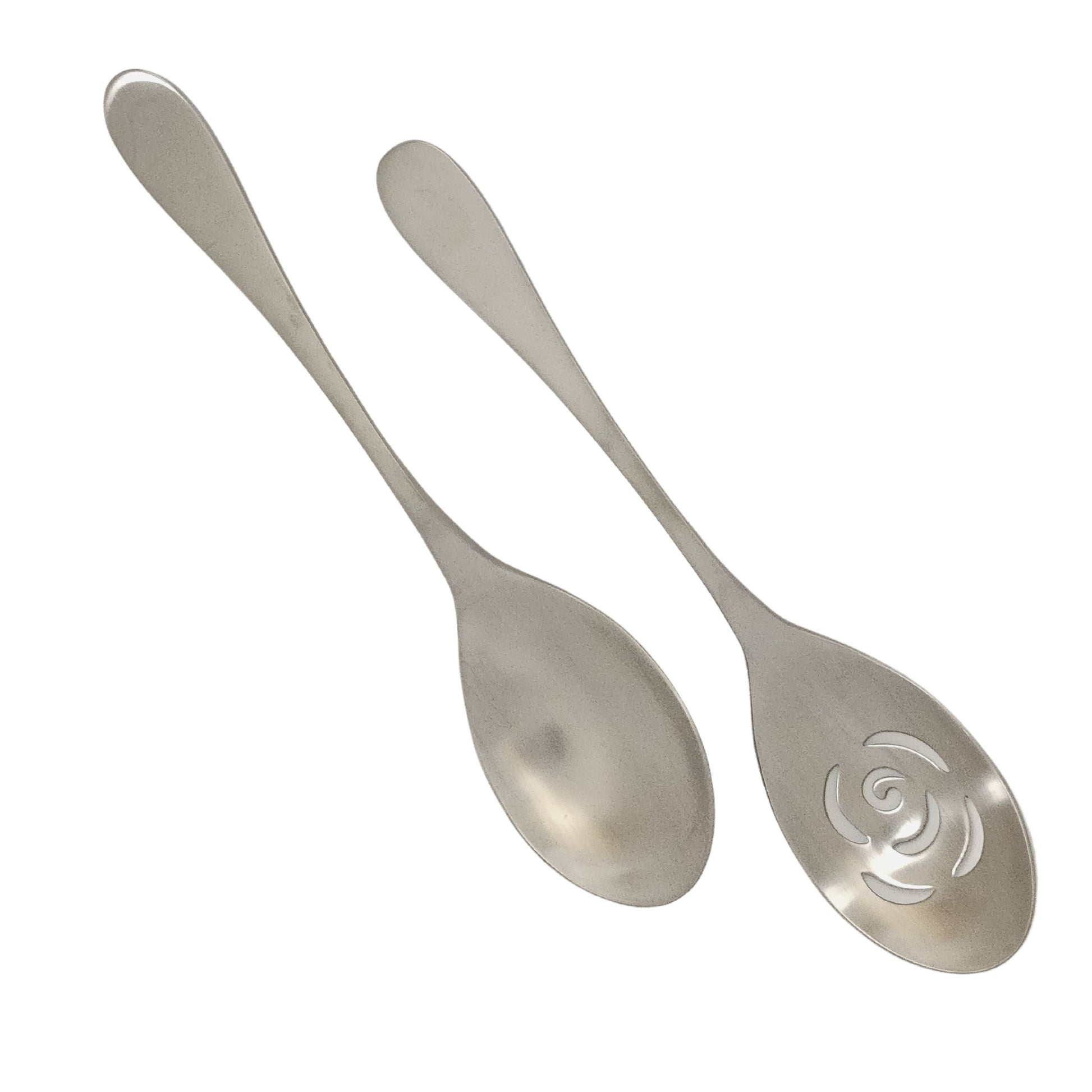 Knork XL serving spoon set with two stainless steel spoons, featuring ergonomic handles and large capacity for serving dishes.