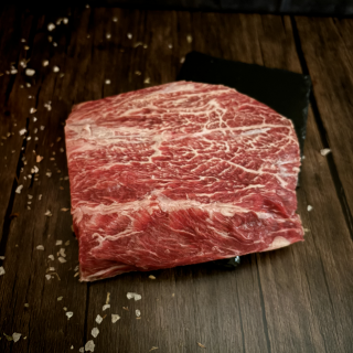Fullblood Wagyu flat iron steak from Five Oaks Farm Wagyu, cooked and ready to serve in the FOF The Five Oaks Griller's Box.