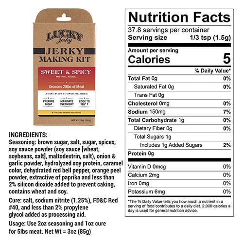 Sweet and spicy jerky making kit from Nebraska Star Beef, includes 12 oz of ingredients and tools for homemade jerky.