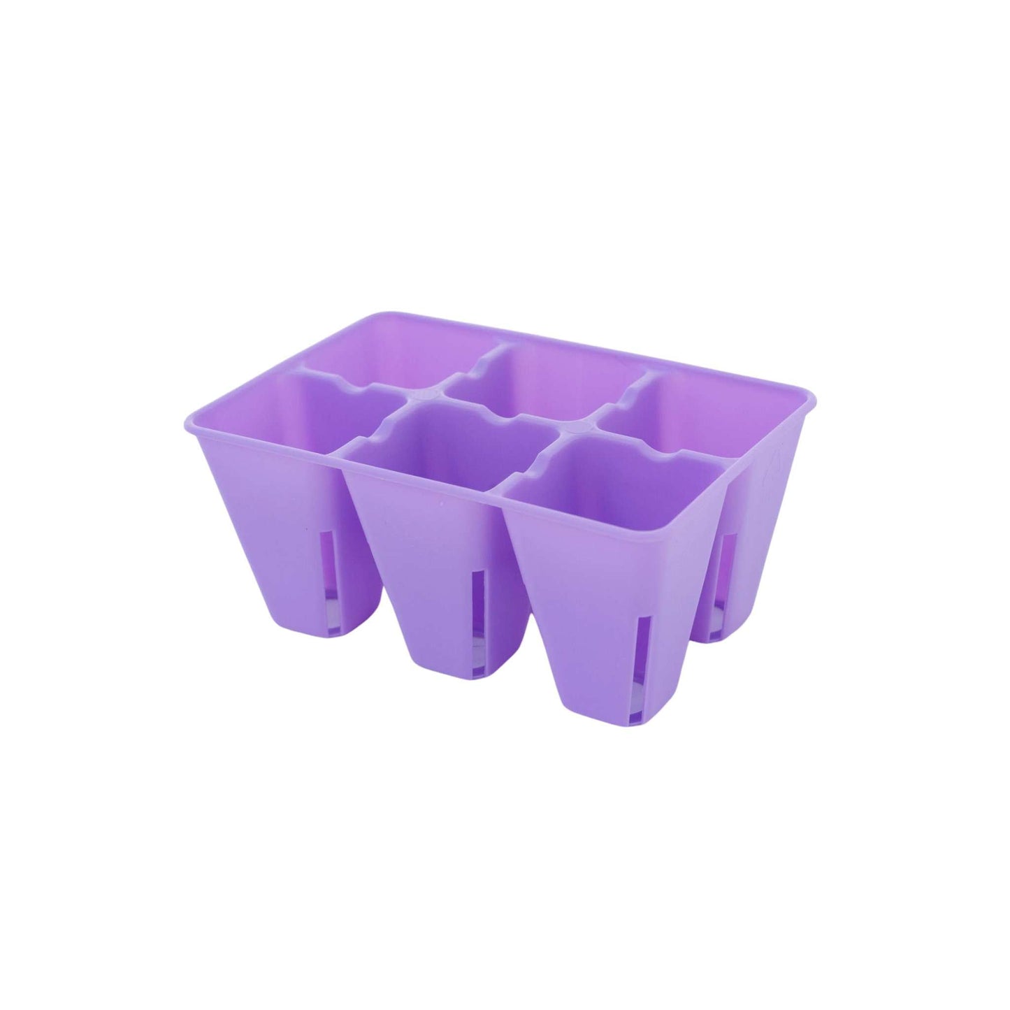 Bootstrap Farmer 6-cell plug tray inserts in various colors, used for seed starting and plant propagation.
