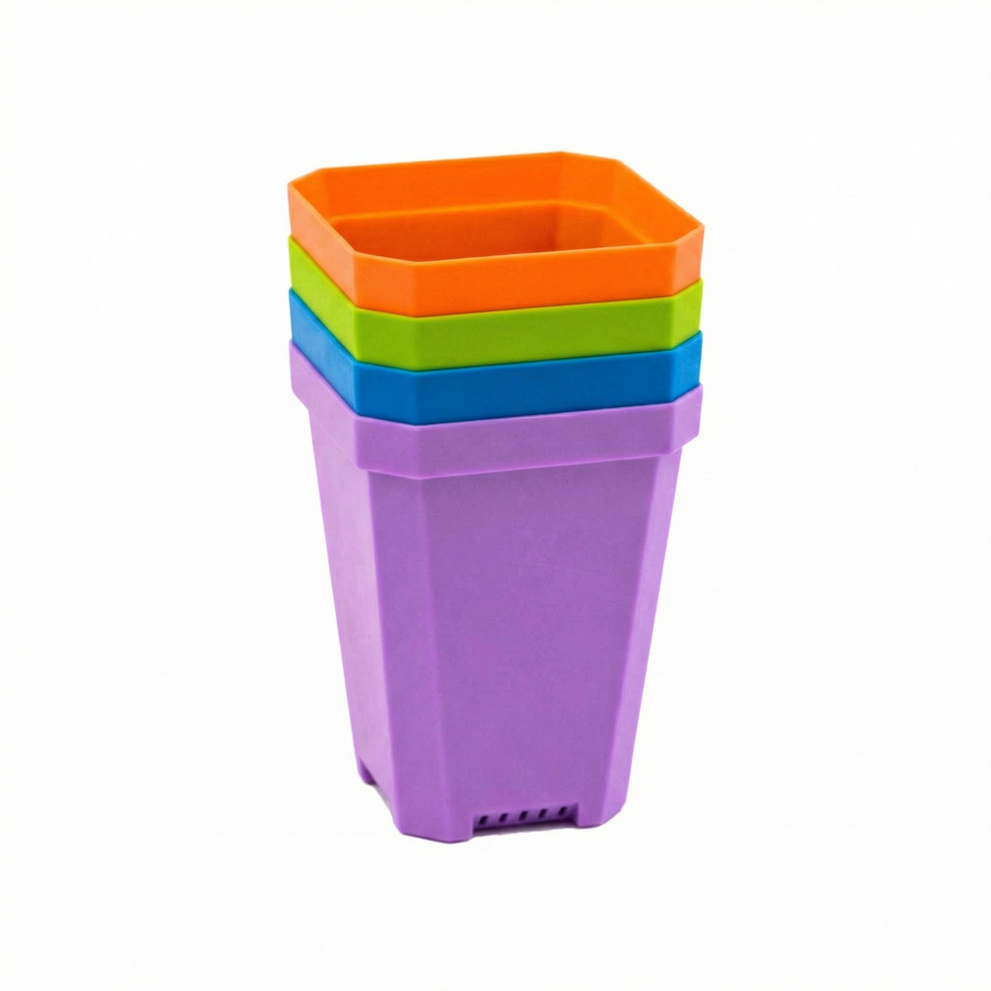 Set of five 3.3-inch heavy-duty seed starting pots in multicolor with 5x5 tray from Bootstrap Farmer for gardening and propagation.