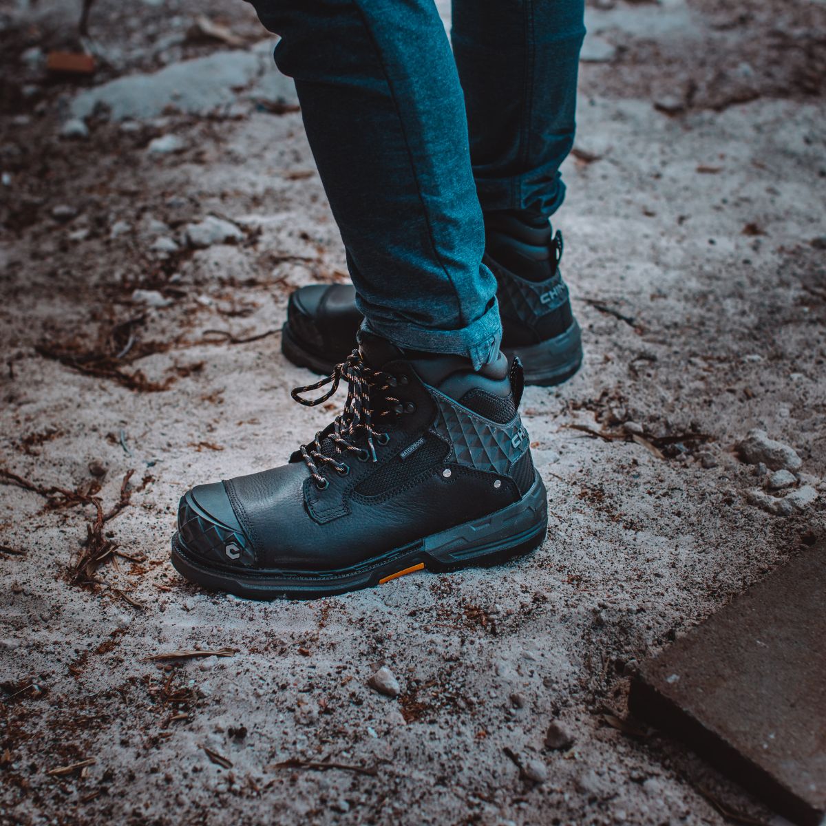 Chinook® waterproof work boot with 6-inch composite toe, black durable sole, and reinforced heel for safety and comfort.