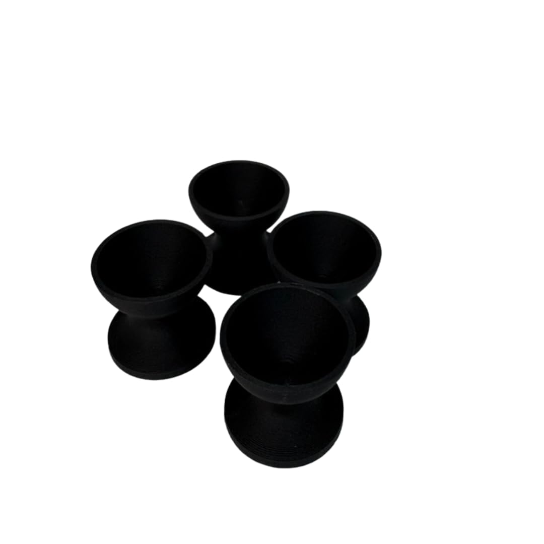 Set of 4 Quail Egg Cup Holders by Quailz.com, mini ceramic egg cups for serving quail eggs in a stylish kitchen display.