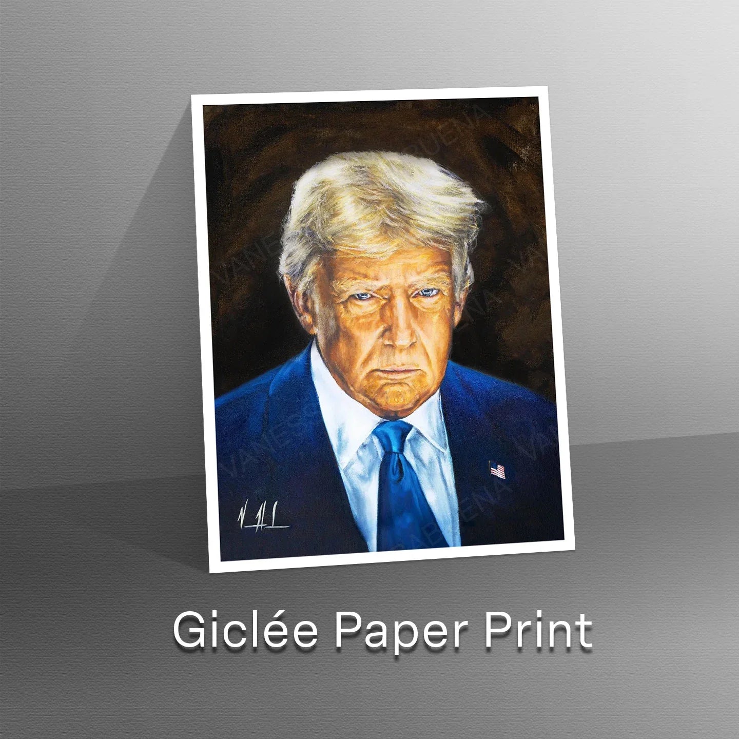 Portrait of Donald Trump, 45th and 47th U.S. President, by Vanessa Horabuena, featuring a detailed illustration of his face.