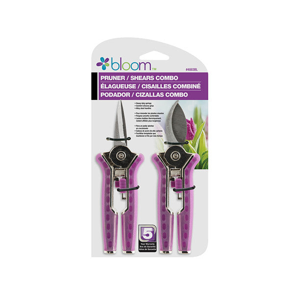 Orbit Irrigation Bloom 2-Piece Pruner Set with ergonomic handles and sharp blades for precise gardening trimming.