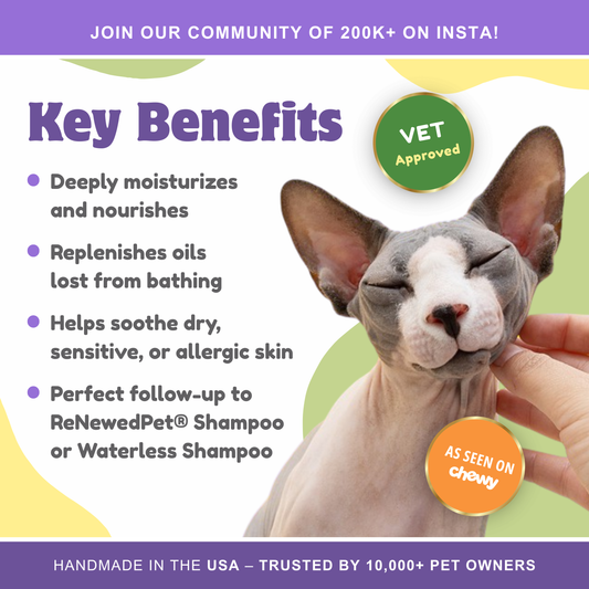 ReNewedPet 4-Hairless Pets Sensitive Conditioner bottle with label, suitable for pets with sensitive skin.