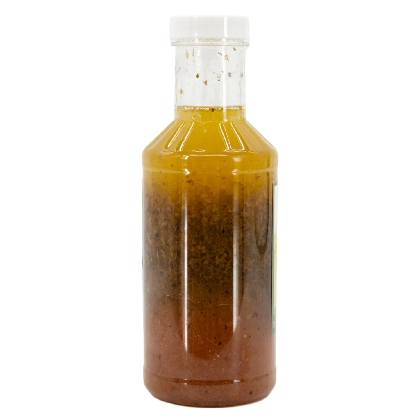 Homemade Greek dressing in a 12 oz bottle from The Parthenon Catering, featuring creamy texture and fresh herb ingredients.