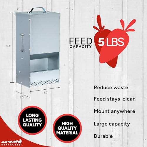 RentACoop RAC Paws 5 lb metal rabbit feeder and 32 oz water drinker set for small animals, durable and easy to clean.