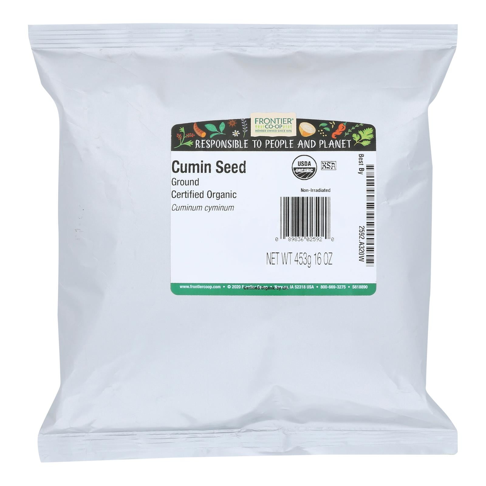 Organic cumin seed powder by Cozy Farm in a 1lb bulk package, showcasing finely ground cumin seeds on a natural background.