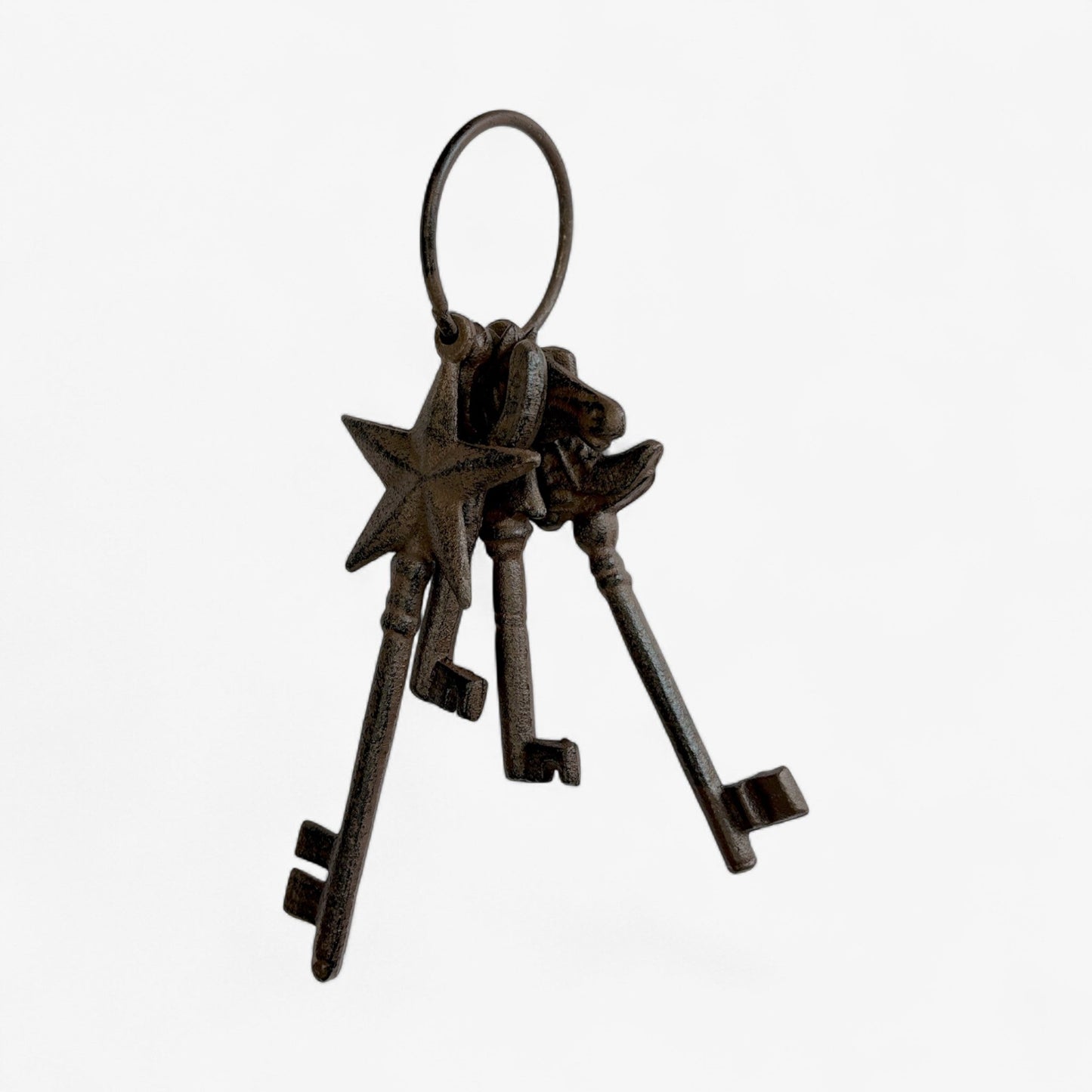 Rustic cast iron antique key set with ring, decorative home decor accents by Iron & Blossom