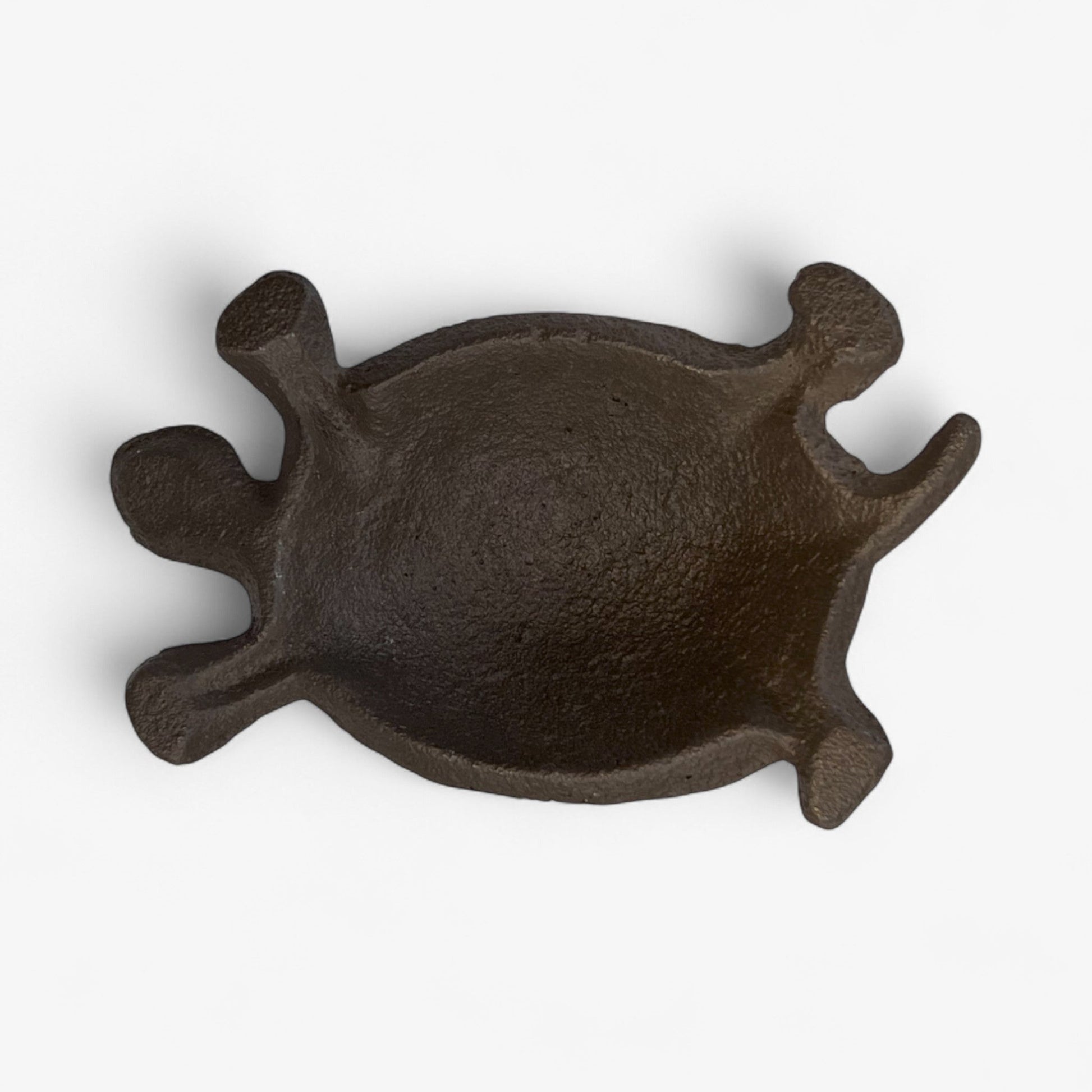 Rustic cast iron turtle garden statue by Iron & Blossom, featuring whimsical outdoor decor with detailed textured shell and charming design.