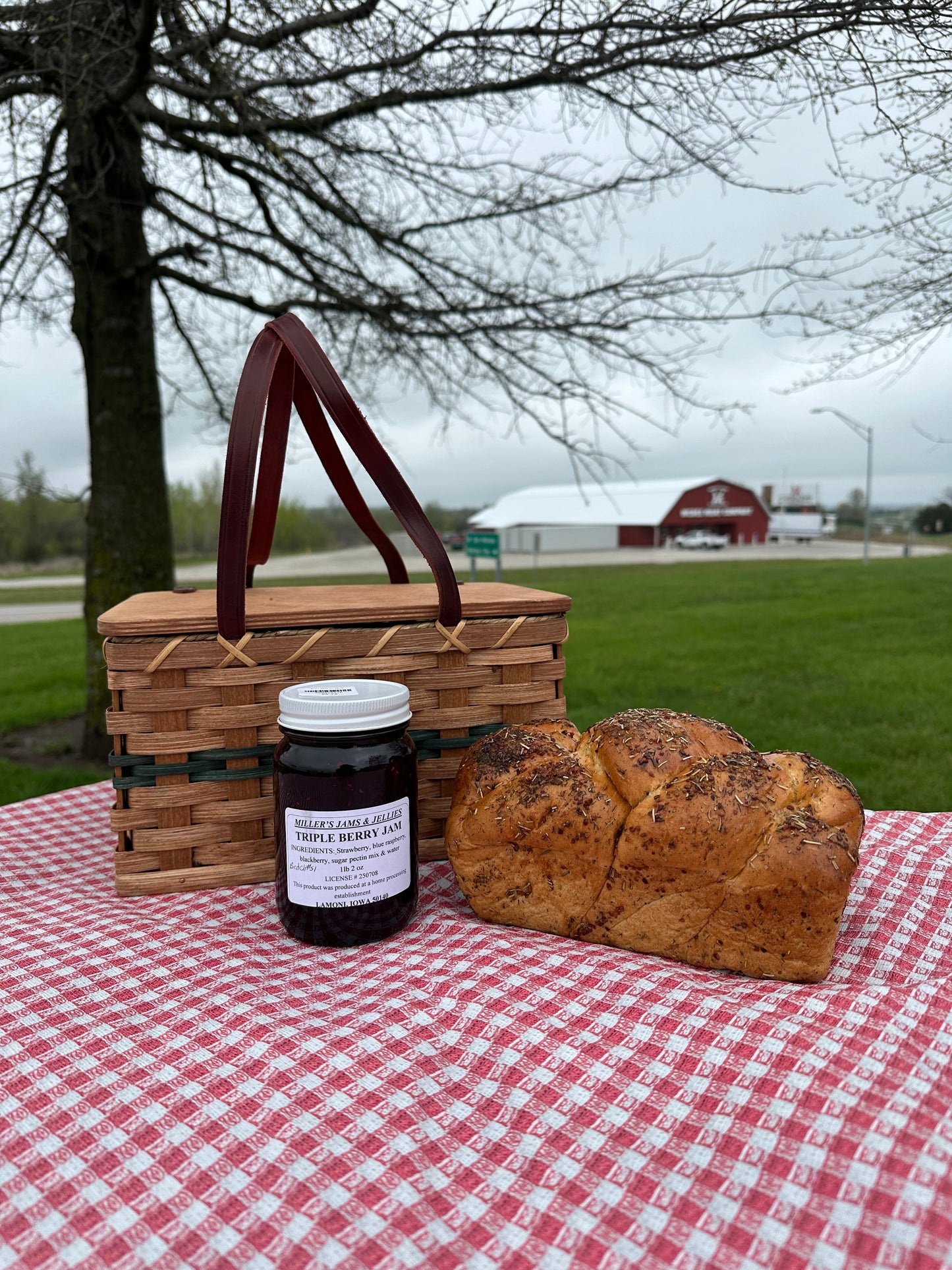 Amish Country Store Triple Berry Jam in a jar, showcasing fresh berries and vibrant jam texture, Amish-made Amish jam.