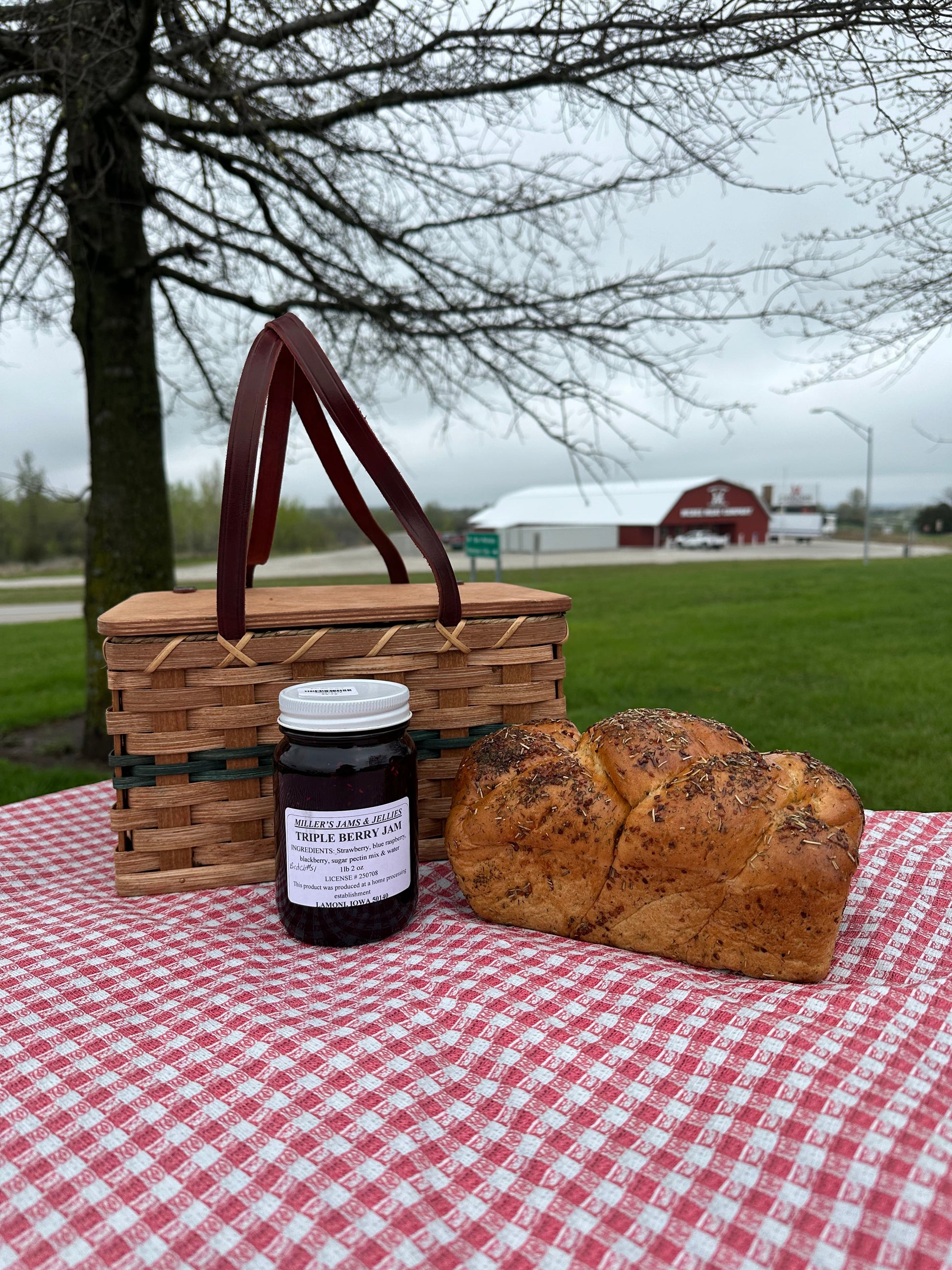 Amish Country Store Triple Berry Jam in a jar, showcasing fresh berries and vibrant jam texture, Amish-made Amish jam.