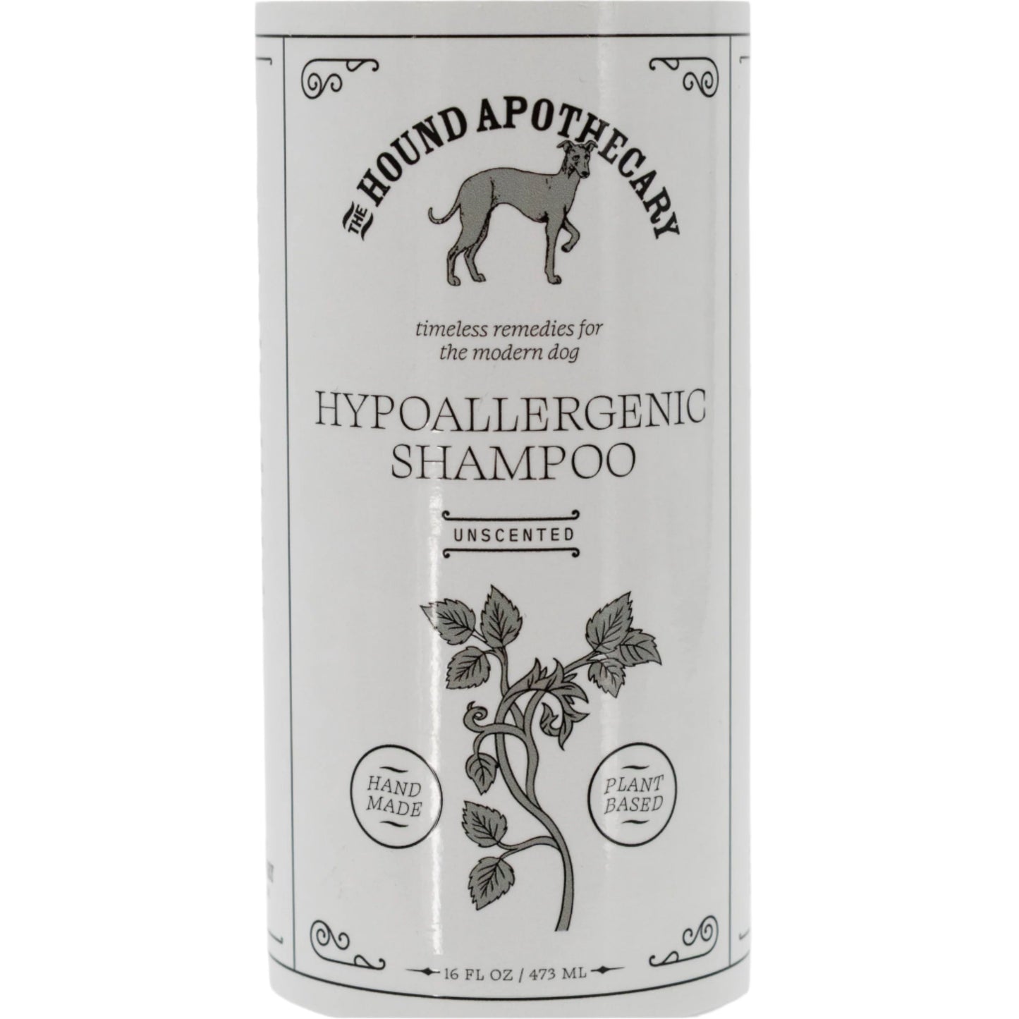 Unscented hypoallergenic dog shampoo bottle from The Hound Apothecary, 16 oz, suitable for sensitive pets.