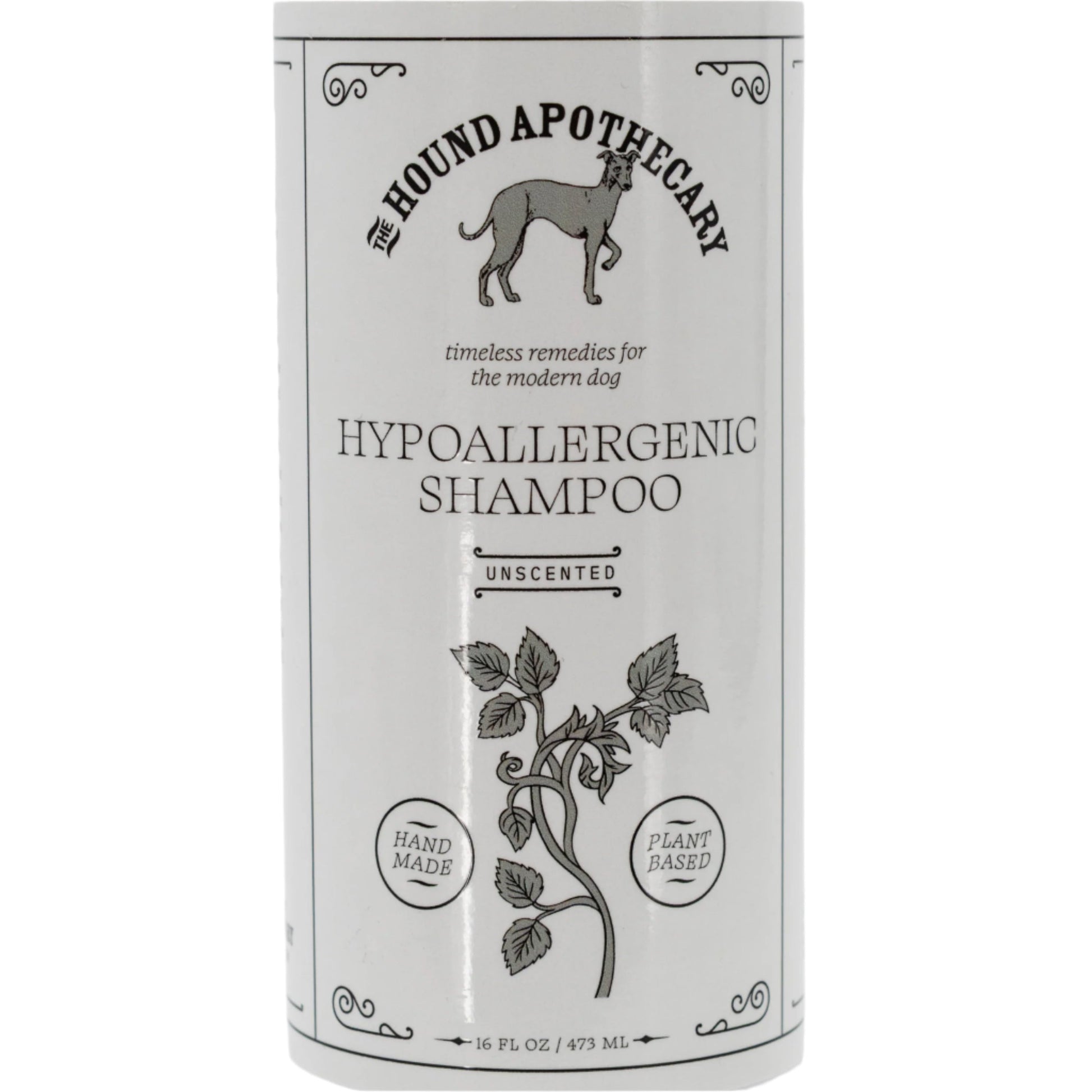 Unscented hypoallergenic dog shampoo bottle from The Hound Apothecary, 16 oz, suitable for sensitive pets.